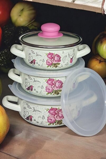 Nishev.com Evini Sev Italian Marbling 3-Piece Enamel Pot Set 14/16/18 cm - Cooking or Storage