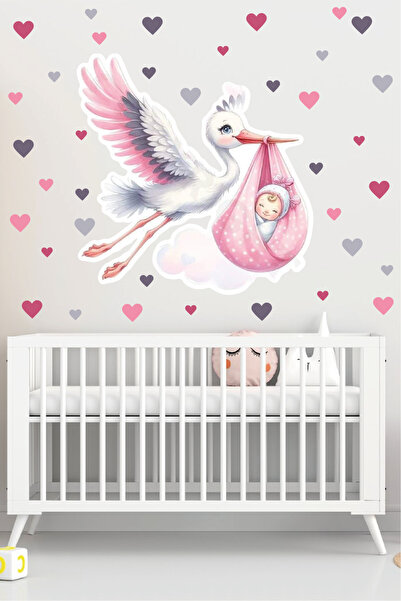 Ayza Tasarım Autocolant drăguț cu barză și bebeluș Autocolant de perete pentr...