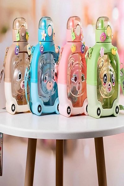 Rosemor 1000 ml Capacity Bpa-Free Children's Water Bottle - Cute Water Bottle, with Teddy Bear Figure and School Lid