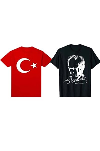 nacar çarşı Παιδικό μπλουζάκι 2 τεμαχίων με κοντό μανίκι, μαύρο, με στάμπα Ατ...