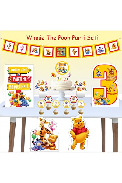 SİYAH PARTİ EVİ 3 Yaş Doğum Günü Winnie The Pooh Parti Seti