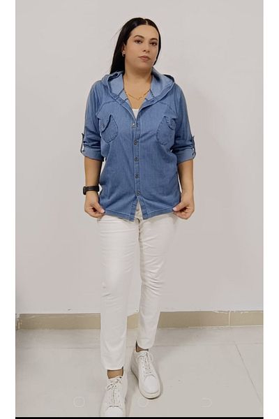 AKŞEN GİYİM MĂRIME MARE ȚESĂ DE DENIM DE SUBȚIUNE DENIM MÂNECĂ PLIABLE CU MÂNECĂ CU DOUĂ BUZUETE JACKET DE JEAN Cămașă