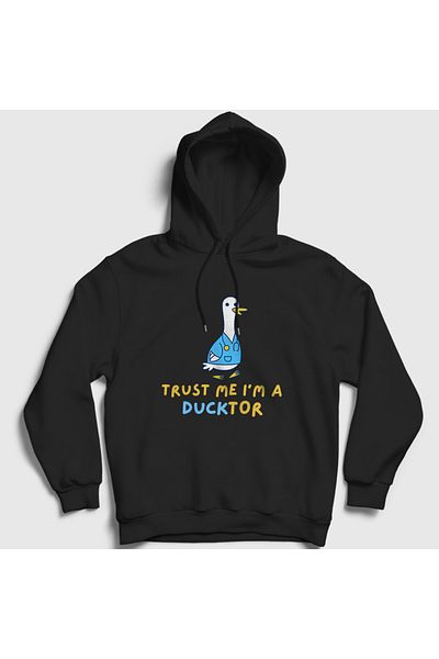 Presmono Унисекс черен суитшърт с качулка Trust Me Ducktor Duck Gift Doctor 504693tt