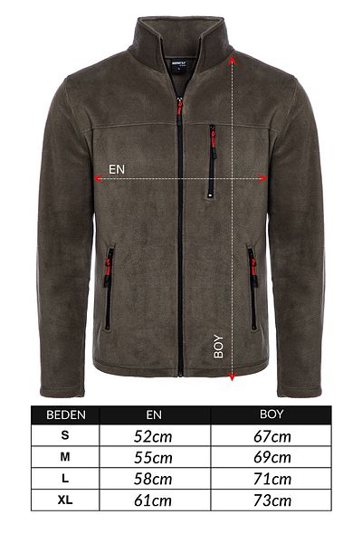 VEGA PORT Unisex Χακί Μπάτο γιακά με Πλήρες φερμουάρ 3 Τσέπη Φλις Μπουφάν εξωτερικού χώρου