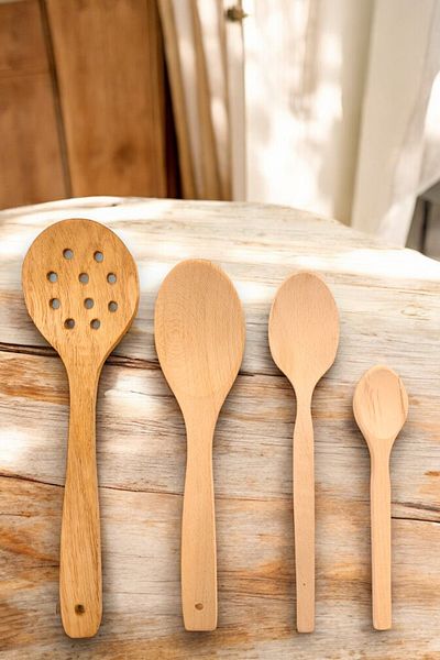 küche haus Set of 4 Natural Unvarnished Wooden Spoons - Handmade