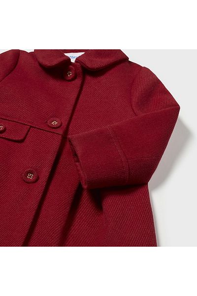 MAYORAL Red Stamp Baby Girl Collar Coat - Pocket Detailed L25K2479