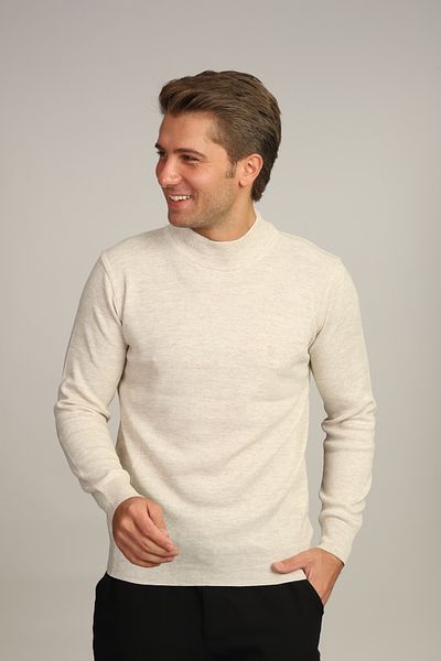 Mavi Soles Men's Ecru Standard Fit Regular Cut Half Turtleneck Sweater