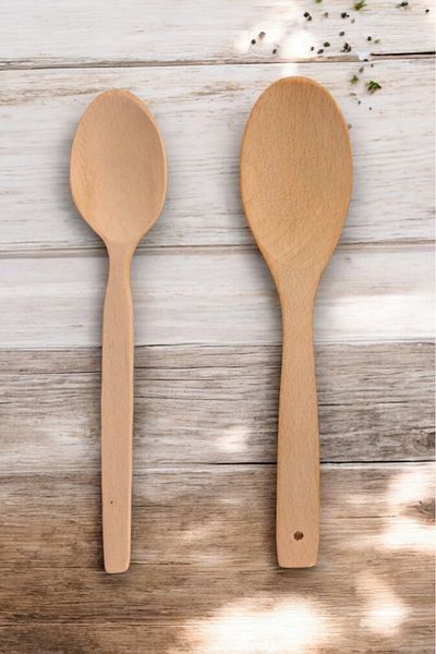 küche haus Set of 2 Wooden Spoons - Natural Handmade, Wooden and Rice Spoon