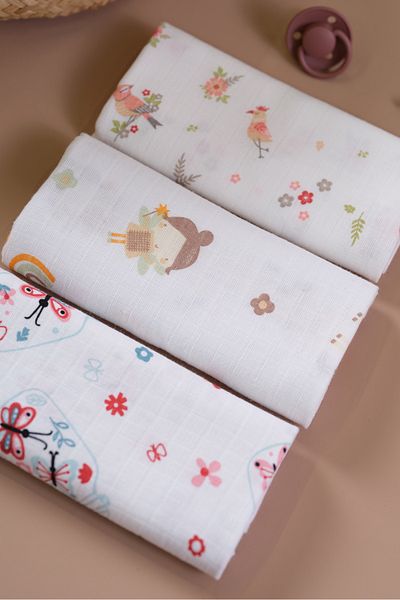 Bondberro 3-piece Muslin Blanket and Blanket Set - 100% Cotton, Oeko-teks Certified, 80x80 Cm / Çk1