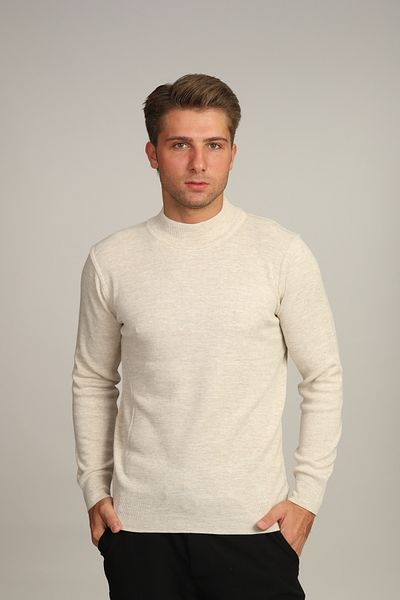 Mavi Soles Men's Ecru Standard Fit Regular Cut Half Turtleneck Sweater