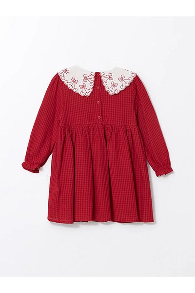 LC Waikiki Lcw Kids Red Baby Collar Embroidered Girl's Dress