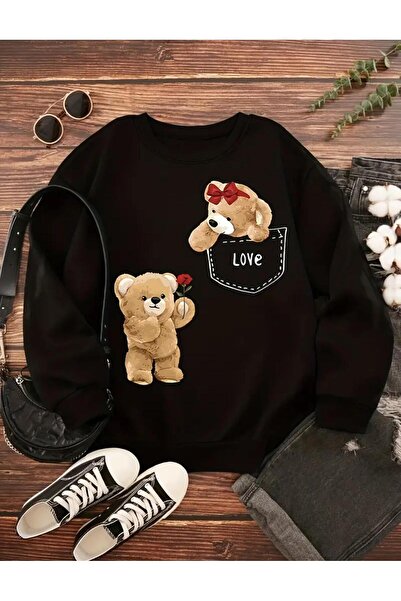 caddekombin Cute Bears Soft 2 Thread Raised Sweatshirt