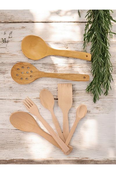 küche haus Set of 7 Natural Handmade Wooden Spoons - Kitchen and Food Auxiliary