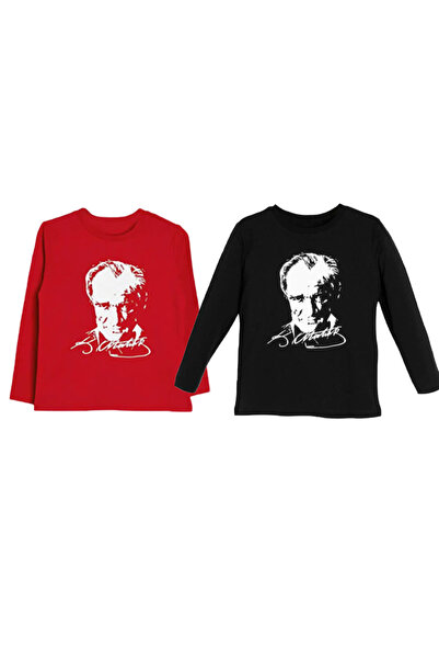 nacar çarşı Παιδικό μακρυμάνικο μπλουζάκι 2 τεμαχίων σε κόκκινο και μαύρο χρώ...