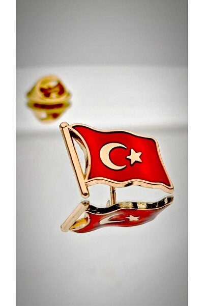 YÖRÜK TASARIM Türk Bayrağı Altın Kaplama Yaka Rozeti 3D(3 Boyutlu Dalgalı)