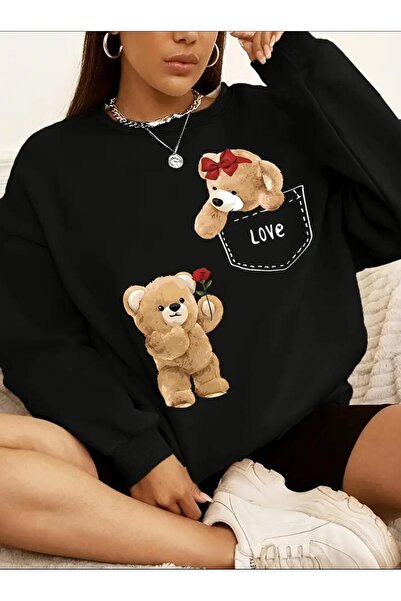 caddekombin Cute Bears Soft 2 Thread Raised Sweatshirt