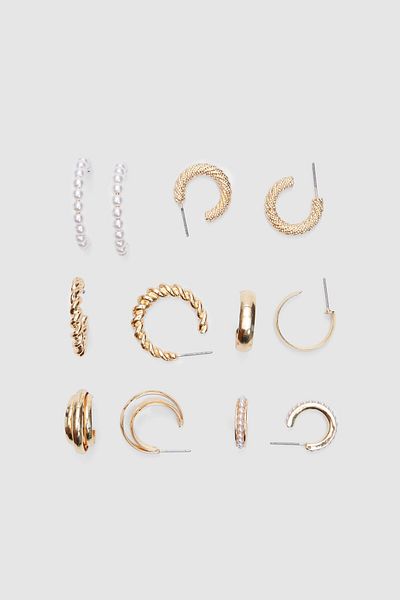 Stradivarius Set of 6 pairs of pearl bead hoop earrings