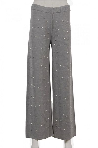 Invee Pantaloni tricotaj INVEE 6950 cu perle - gri