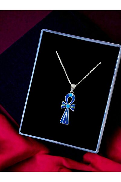 Alaja Silver Ankh Sembolü Nil'in Anahtarı Renkl Mineli Unisex Tasarım 925 Aya...