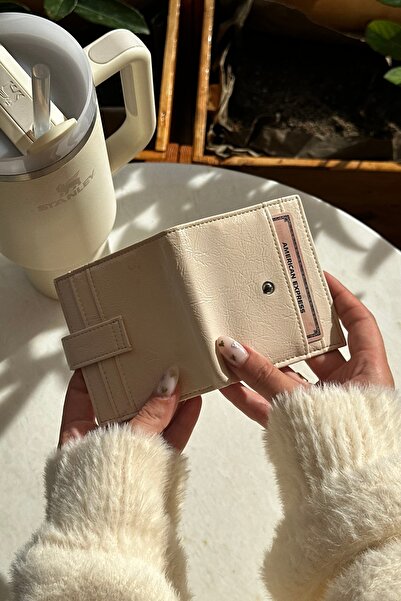 klovi Beige Card Holder Detail Shiny Faux Leather Wallet
