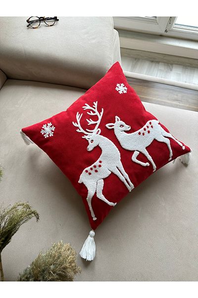 en gözde home New Year Christmas Themed Punch Embroidered Throw Pillow Cover