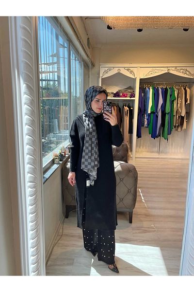 Invee INVEE 6944 تونيك تريكو بفتحة - أسود