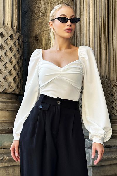 Trend Alaçatı Stili Dámská ecru kiss límec princezna s rukávem splývavá pletená halenka Alc-X12963