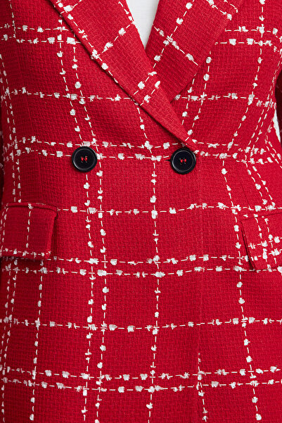 Trendyol Collection Red Oversize Woven Plaid Blazer Jacket Twoaw21Ce0105