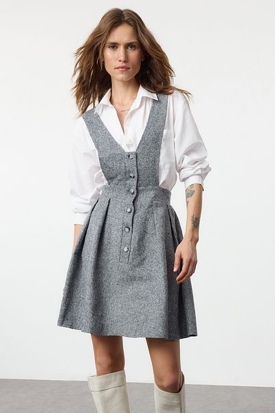 Trendyol Collection Indigové mini tkané šaty - rovné zapínání Twoaw21El1163