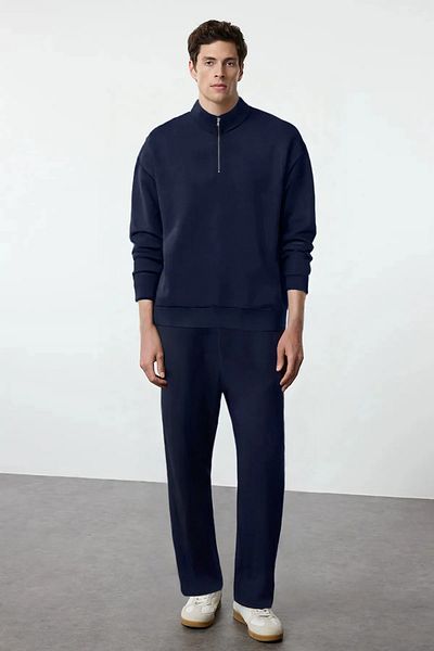 Trendyol Collection Sada teplákových souprav na zip oversize v námořnické modré - TMNAW25EM00001