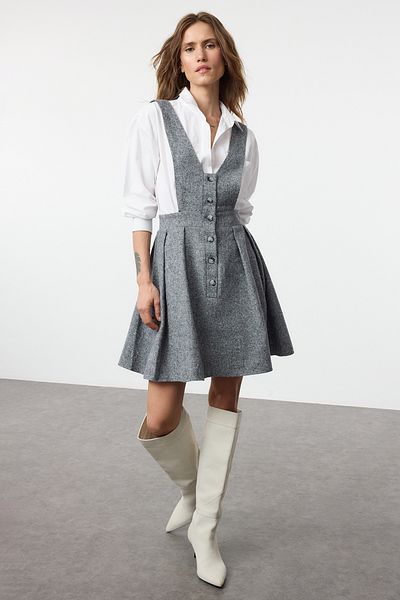 Trendyol Collection Indigové mini tkané šaty - rovné zapínání Twoaw21El1163