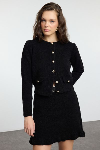 Trendyol Collection Kötött alsó-felső szett - fekete boucle öv TWOAW25AU00019