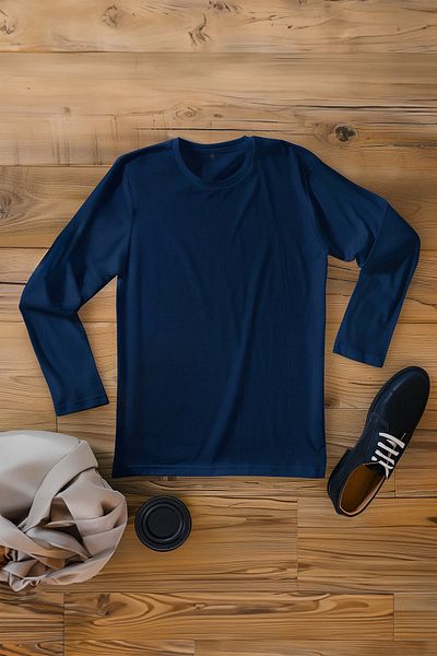 Trendyol Collection 100% pamut sötétkék Slim Fit póló - TMNAW25TS00005