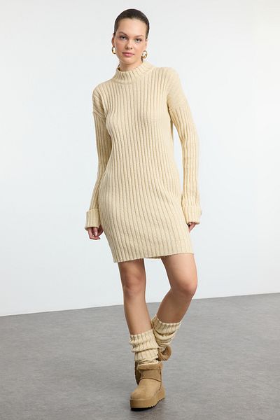 Trendyol Collection Πλεκτά Πέτρινα Μίνι Κολάν Μαλακό Φόρεμα - TWOAW25EL00083