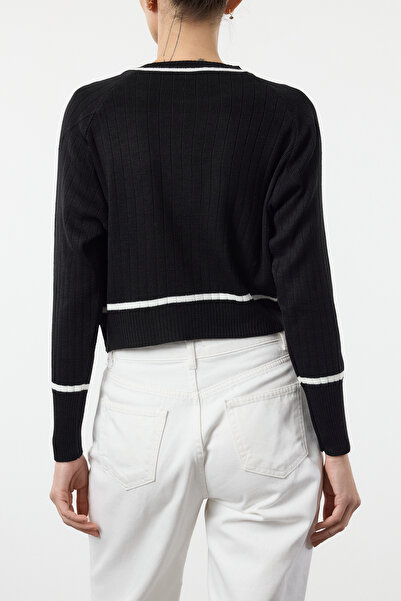 Edit by Trendyol Čierna farba Blocked Crew Neck Pletený sveter Tedaw25Kz00025