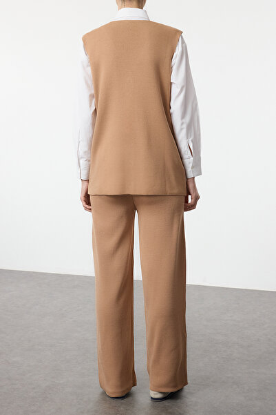 Edit by Trendyol Σετ πλεκτό γιλέκο και παντελόνι - Καφέ TEDAW25US00028