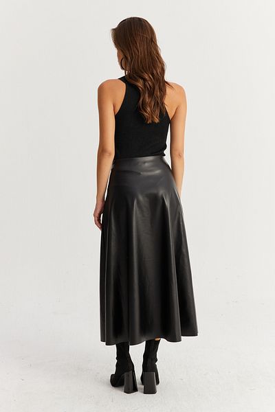 Cool & Sexy Schwarzer Damen-Glockenrock aus Kunstleder – ELA113