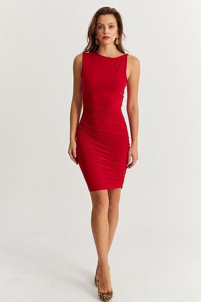Cool & Sexy Red Midi Draped Women's Dress - Elt155