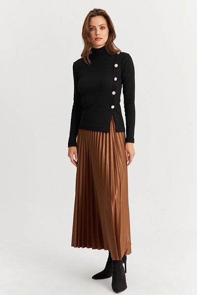 Cool & Sexy Brauner Faltenrock für Damen – GÇ190 mit elastischem Bund