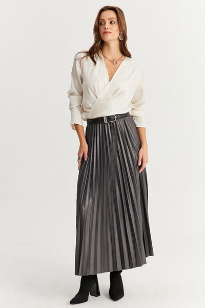 Cool & Sexy Antracit redős női szoknya - elasztikus derék GÇ190