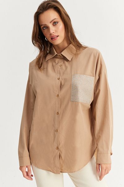 Cool & Sexy Beige Stoned Women's Shirt with Pockets - Zer414