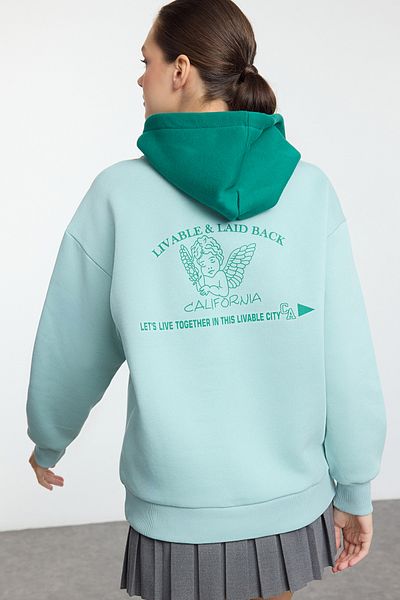 Trendyol Collection Color Block Mint Hooded Oversize φούτερ - Πίσω στάμπα TWOAW25SW00223