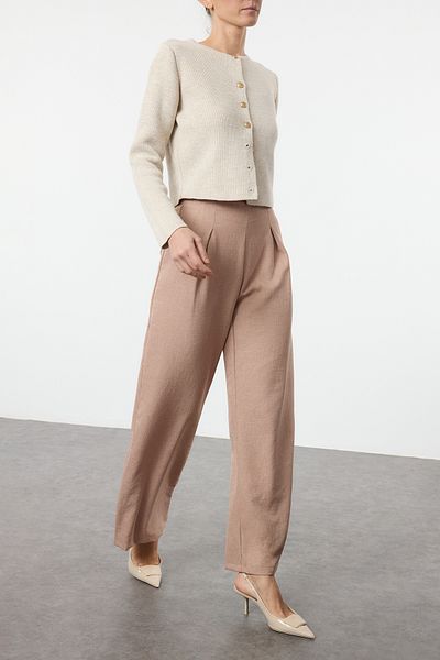 Edit by Trendyol Beige Wide Leg Wide Leg Pleat Detailed Woven Trousers Tedaw25Pl00014