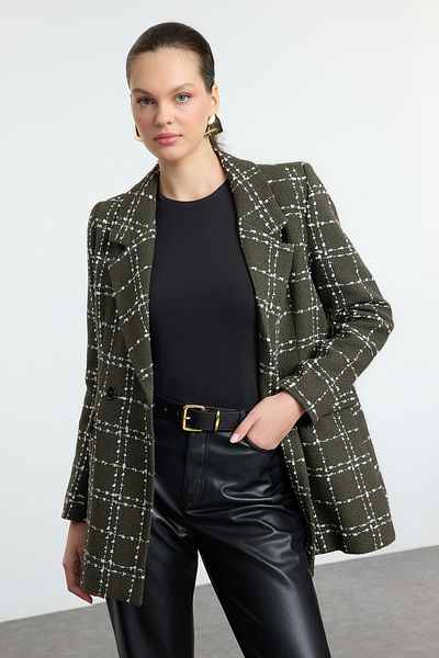 Trendyol Collection Oversize khaki tvídová bunda - TWOAW21CE0105