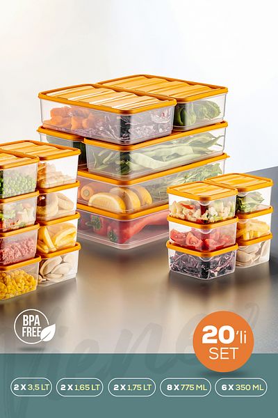 Vienev 20-Piece Orange Microwavable Refrigerator Organizer - Freeze Storage Container