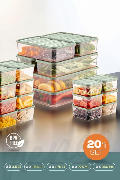 Vienev Mint 20-Piece Refrigerator Organizer - Microwavable Freezer Storage Container