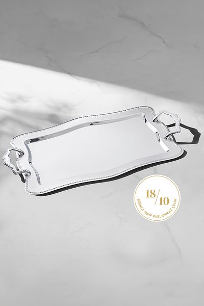 Nehir Chain Satin Steel Tea Tray