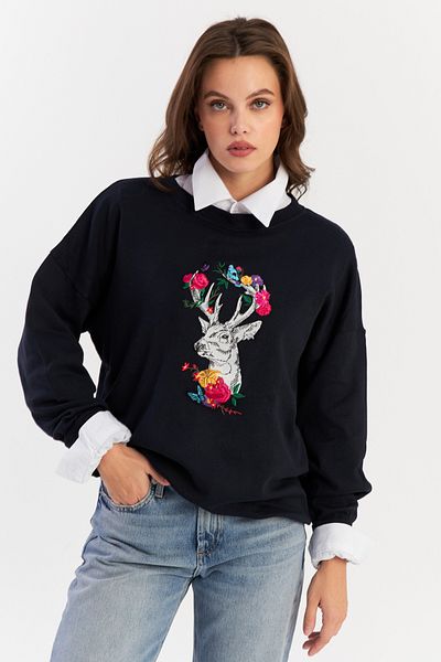 Cool & Sexy Detailně propracovaná dámská mikina s černo-fuchsiovou výšivkou Yle20