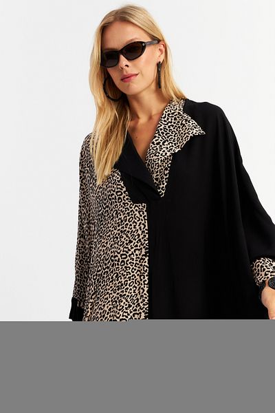 Cool & Modest Γυναικείο μάξι φόρεμα Camel-Black Leopard Block - MALO15