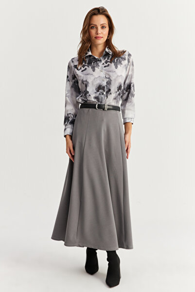 Cool & Modest Šedá modelová dámská zvonová sukně Mlon3005